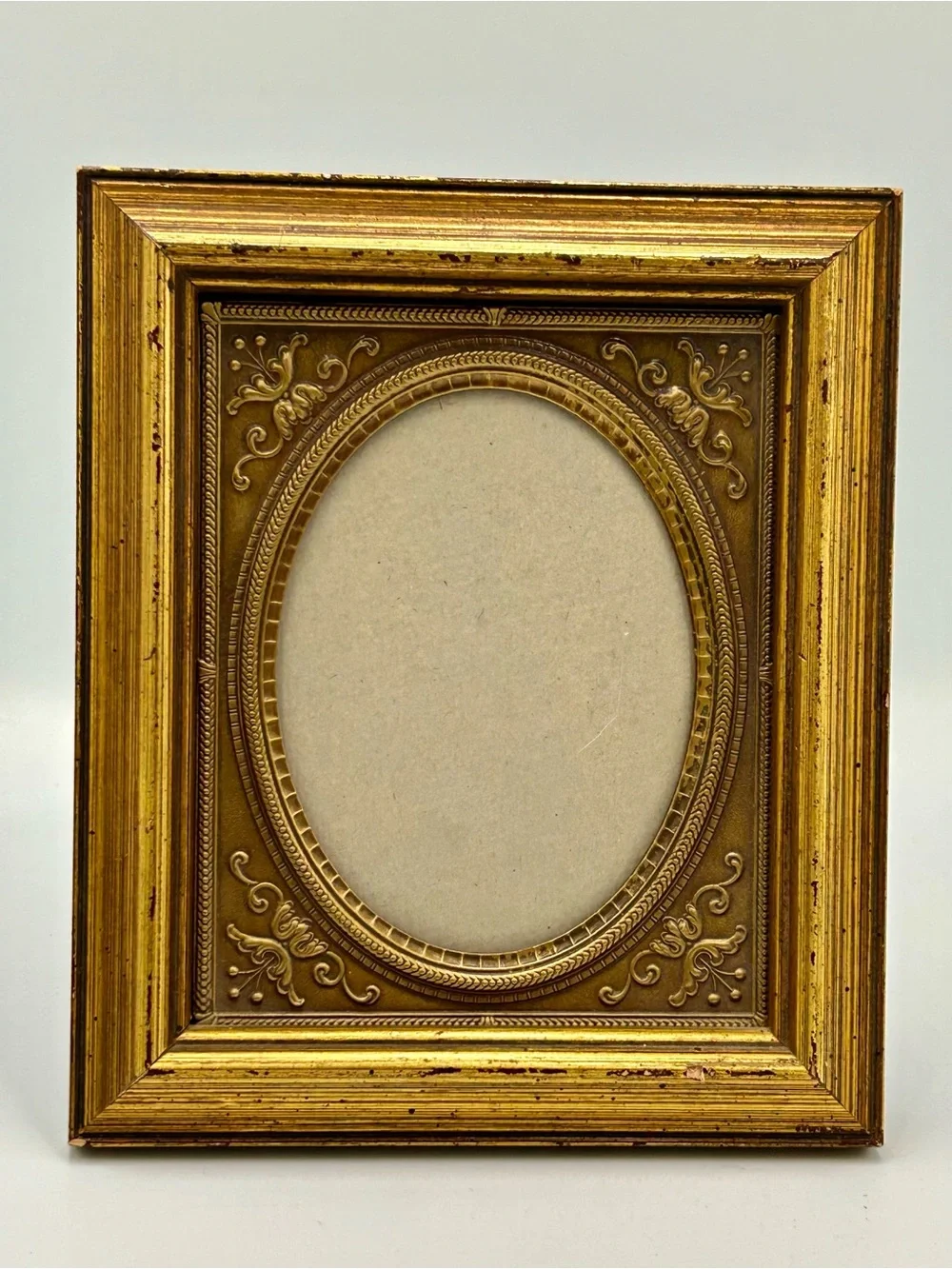 Vintage Ornate Gold Oval Photo Frame Metal And Wood